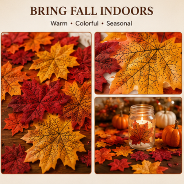 Artificial Maple Leaves 6 Colors Fall 150 PCS Winter, Summer Autumn Leaf Decorations