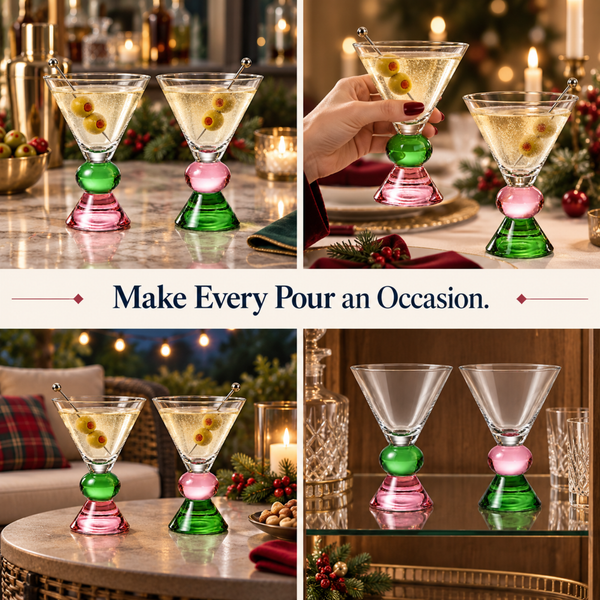 Rose & Jade Gem Martini Glassware - large