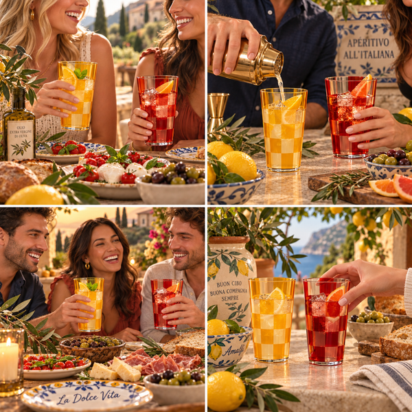 Amalfi Italian Checkered Tumblers 2 Piece Set 13oz Orange & Cream