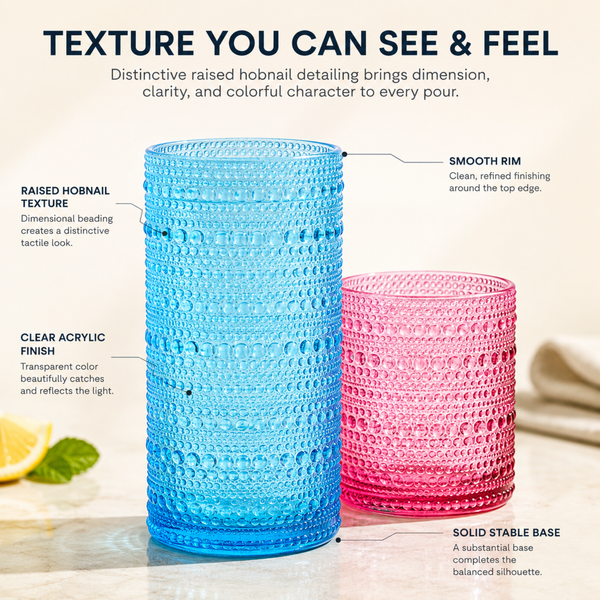 Madrid Acrylic Hobnail Lowball & Highball Glassware, Set of 12