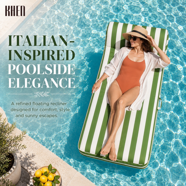 Green & White Striped Inflatable Pool Recliner Lounger – 69 Inch