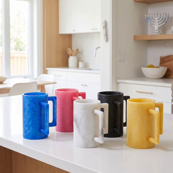Khen Marbled Resin Washing Cup with Double Handles Yellow