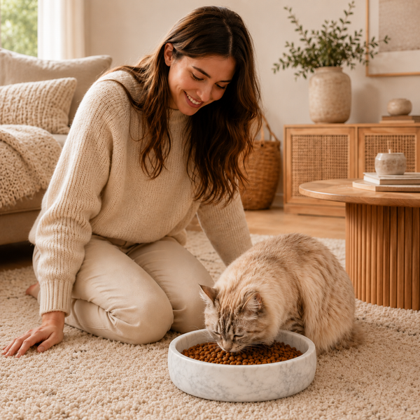 White Marble Pet Bowl, 1 Piece, 9.5 x 2.5 Inch Polished Natural Stone Food Water Dish