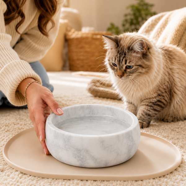 Khen White Marble Pet Bowl – 7.5