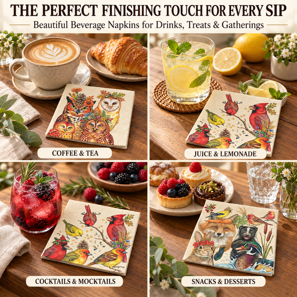 Khen Woodland Napkins, 100 Pack 4 Designs, 5