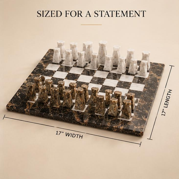 Marble Chess Set, 16.92 x 16.53 Inch Black and White Stone