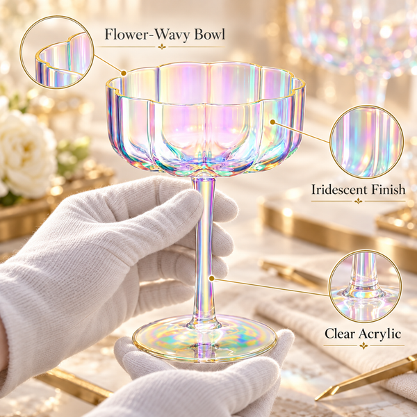 Iridescent Rainbow Plastic Tritan Coupe Glasses | 4 Set