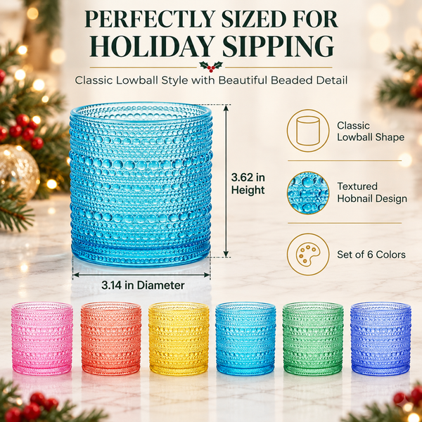 Hobnail Beaded Highball Drinking Tumbler Glasses | Set of 6