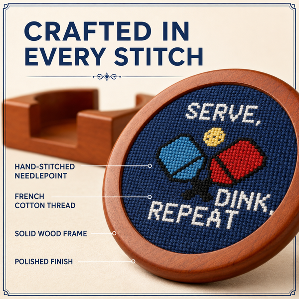 Pickleball Hand-Stitched Needlepoint Coasters - Set of 4