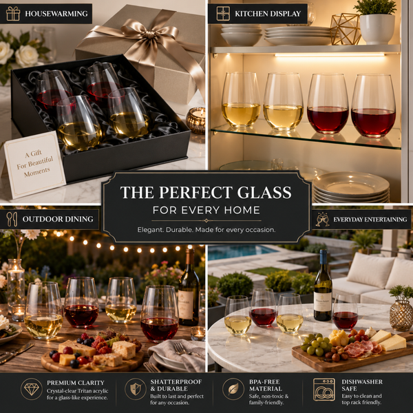 Khen Unbreakable Stemless Acrylic Plastic Drinkware Glasses, Shatterproof