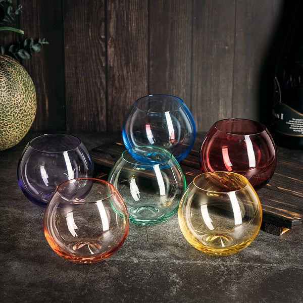 Colored Wine Glass Set, Large 12oz Bubble Glasses Set of 6, Unique Italian Style Tall for White & Red Wine, Water, Margarita Glasses, Color Tumbler, Gifts, Viral Beautiful Glassware (Stemless Bubble)