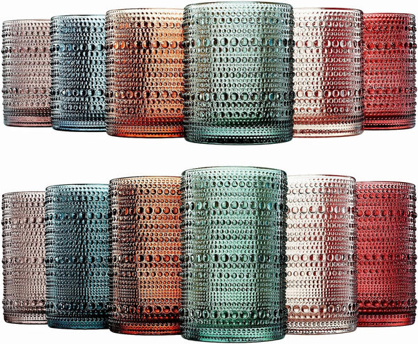 Hobnail Beaded Highball Drinking Tumbler Glasses | Set of 12