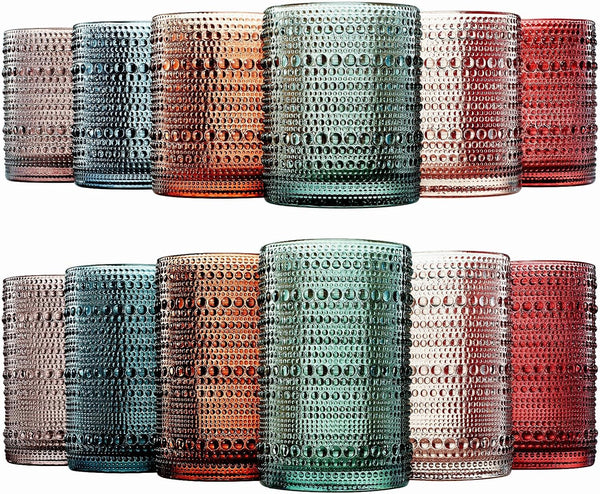 Hobnail Beaded Highball Drinking Tumbler Glasses | Set of 12