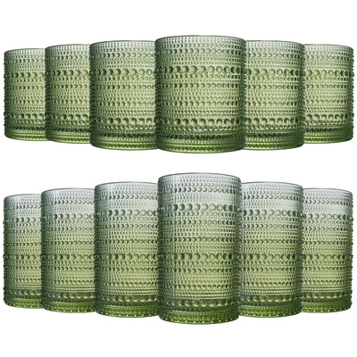 Hobnail Beaded Highball Drinking Tumbler Glasses | Set of 12