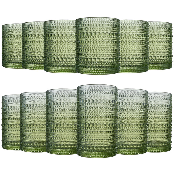 Hobnail Beaded Highball Drinking Tumbler Glasses | Set of 12