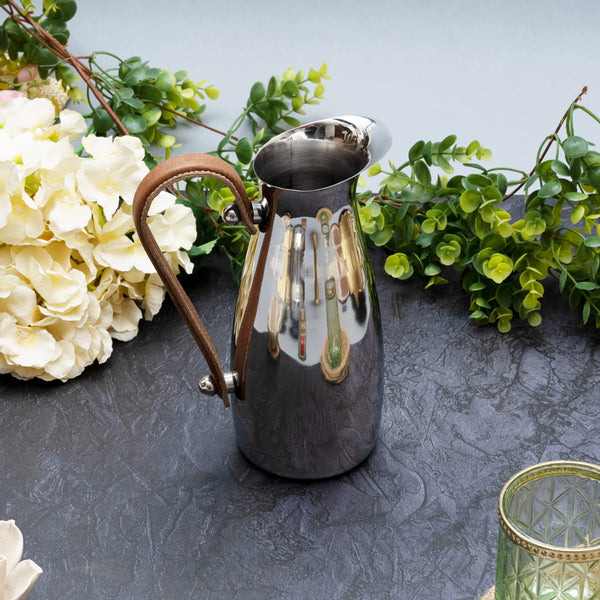Stainless Steel Silver Water Pitcher Carafe with Leather Handle 10