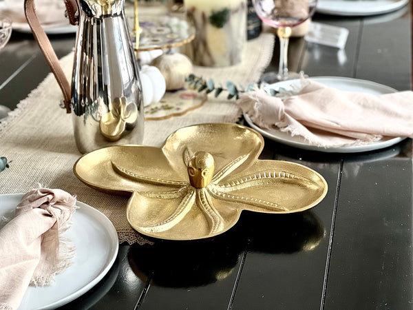 Gold Bronze Octopus Snack Bowl & Serving Tray 13.6