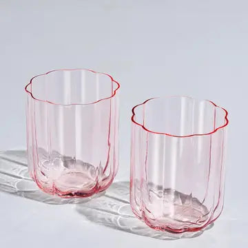 Pink Vintage Flower Stemless Highball Glasses Set of 2, 13 oz