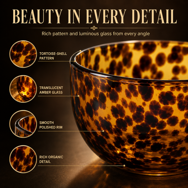 Amber Tortoise Shell Glass Bowls Set of 4 | 4.3” - 12.8oz