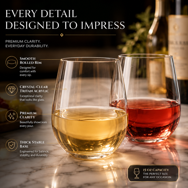 Khen Unbreakable Stemless Acrylic Plastic Drinkware Glasses, Shatterproof