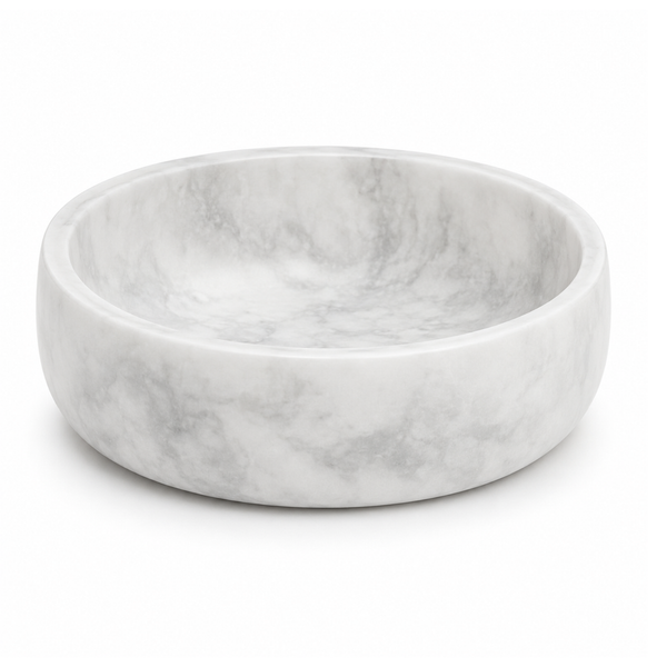 White Marble Pet Bowl, 1 Piece, 9.5 x 2.5 Inch Polished Natural Stone Food Water Dish