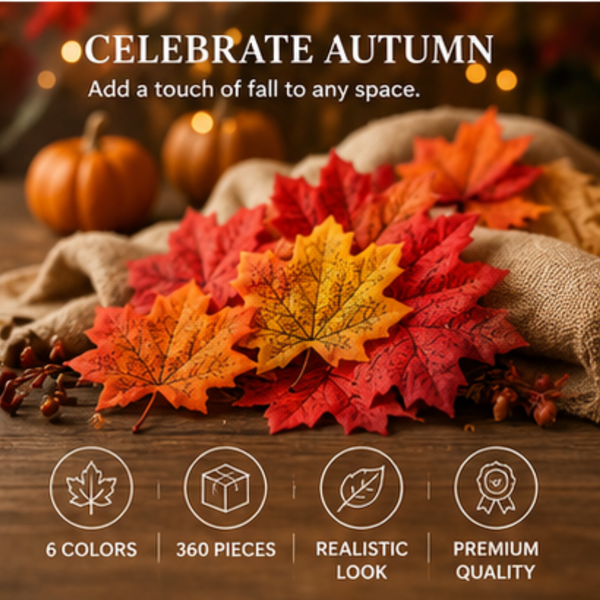 Artificial Maple Leaves 6 Colors Fall 150 PCS Winter, Summer Autumn Leaf Decorations