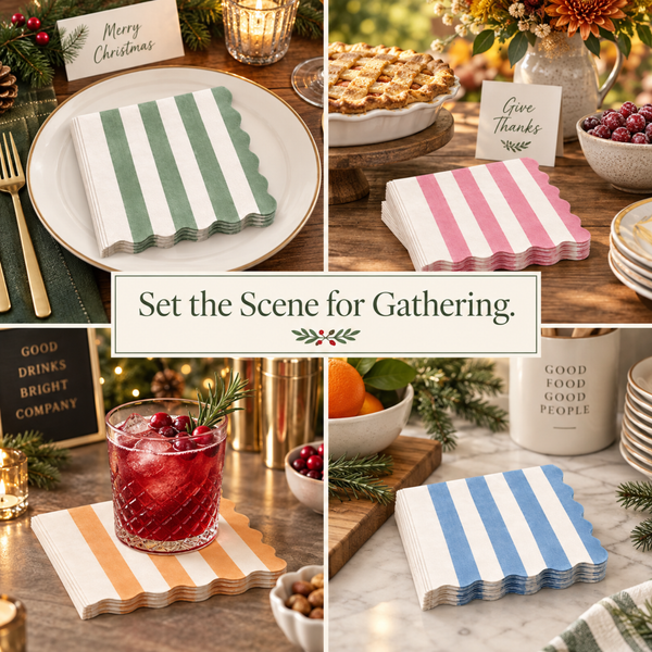 Mixed Scalloped Cotton Napkins, Cranberry Cloudy Blue Orange Green
