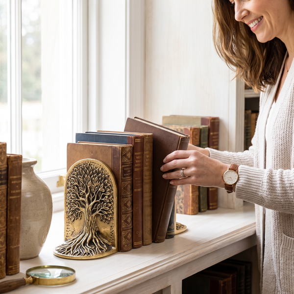 Tree of Life Metal Bookends Set of 2 – Decorative Shelf & Office Décor