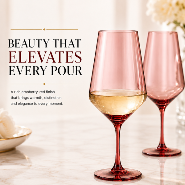Tonal Stemmed Wine Glassware, Cranberry Red, Set of 2