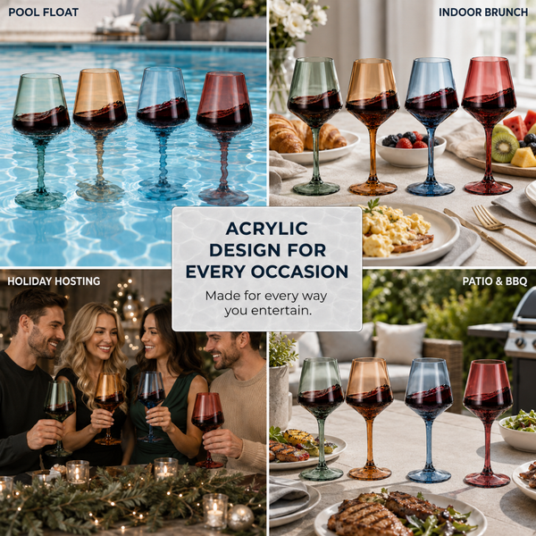 Floating Shatterproof Wine Glasses | Muted Colors | Set of 4, 16 oz
