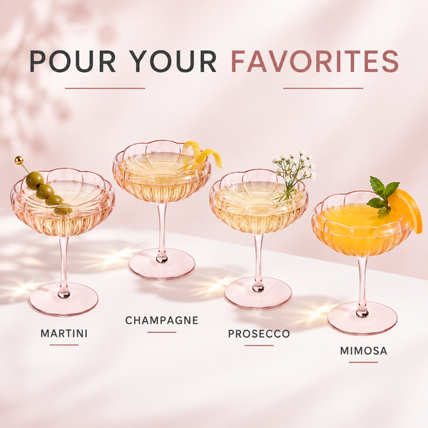 Flower Wave Champagne Coupe Cocktail Glassware, Set of 4