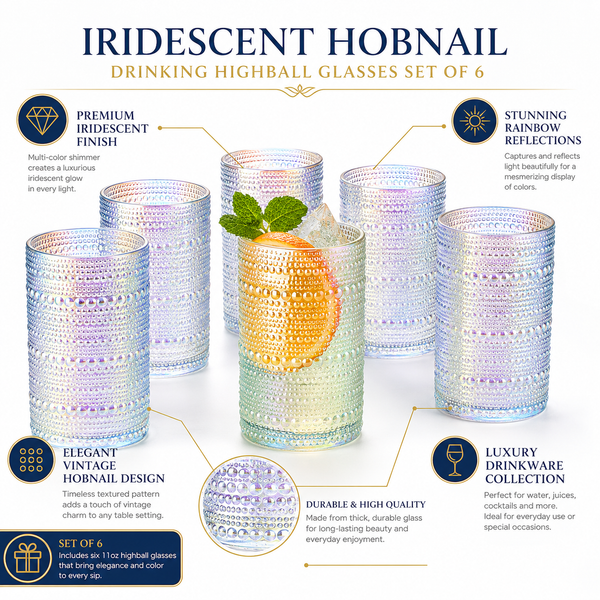 Classica Hobnail Highball Glassware, Set of 6