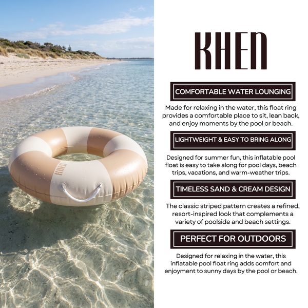 Portofino Inflatable Striped Pool Float Ring - Sand & Cream