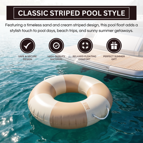 Portofino Inflatable Striped Pool Float Ring - Sand & Cream