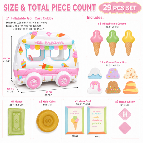 Inflatable Ice Cream Truck Playhouse, Large Shop Vehicle Playset for Kids