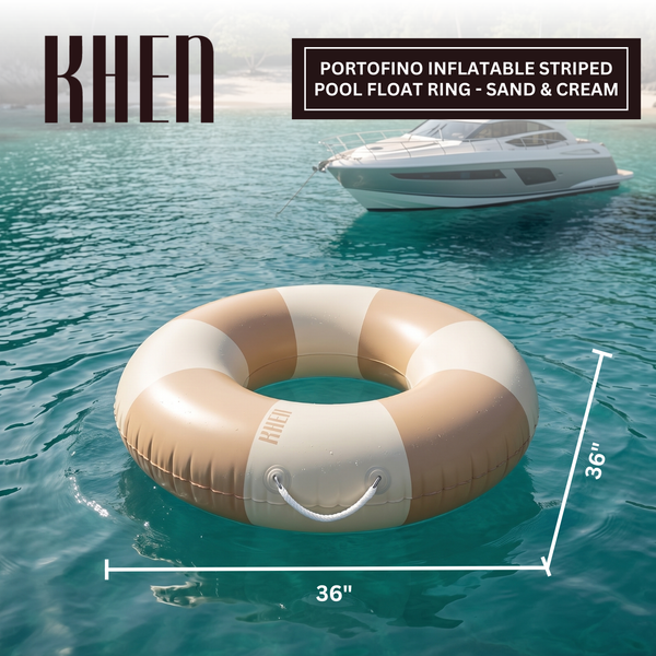Portofino Inflatable Striped Pool Float Ring - Sand & Cream