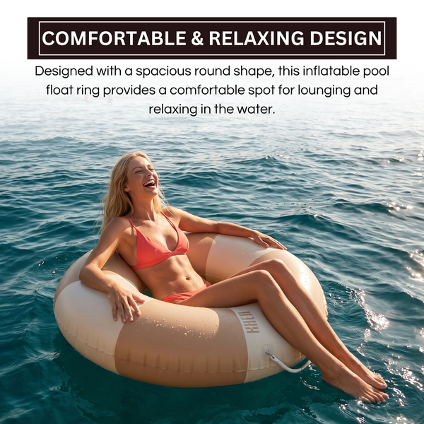 Portofino Inflatable Striped Pool Float Ring - Sand & Cream