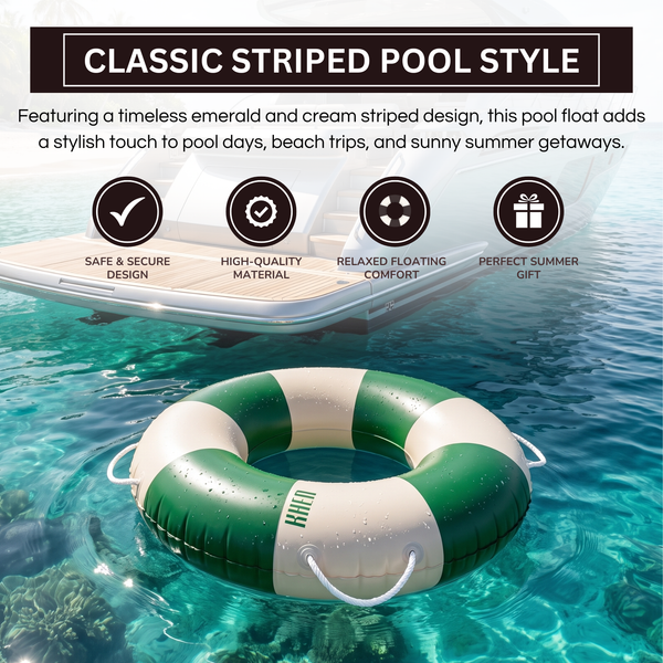 Portofino Inflatable Striped Pool Float Ring - Emerald & Cream
