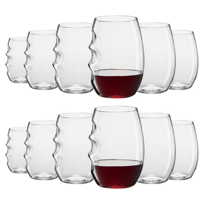 Barcelona Acrylic Stemless Finger-Indent Wine Glassware, Set of 12