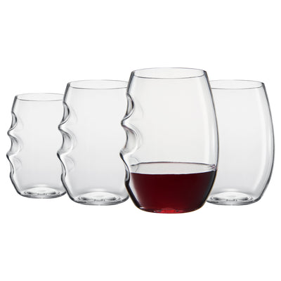 Barcelona Acrylic Stemless Finger-Indent Wine Glassware, Set of 4