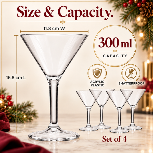 Barcelona Acrylic Martini Cocktail Glassware, Set of 4