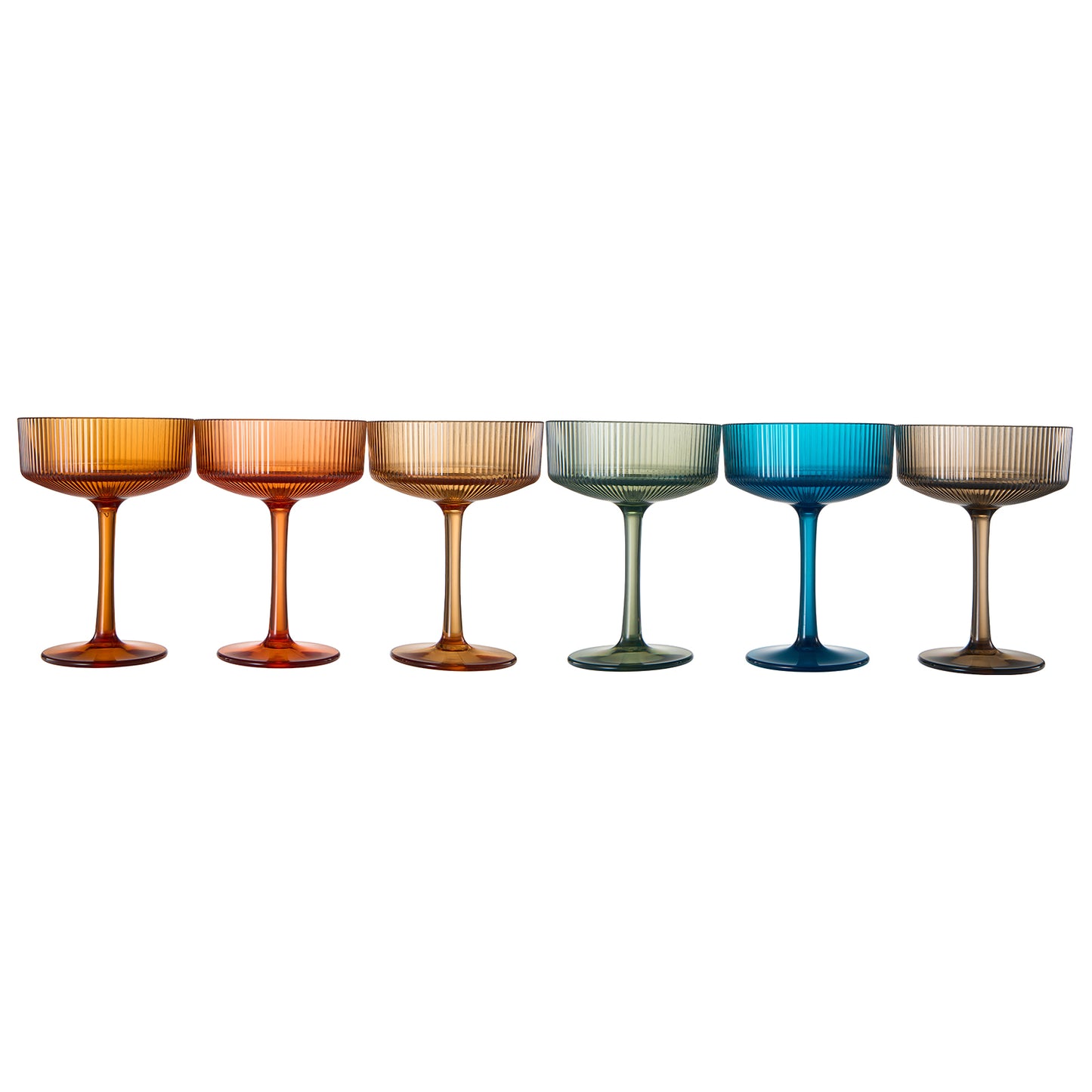 Eze Ribbed Cocktail Glassware, Unbreakable Acrylic, Set of 6