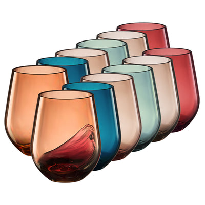 Eze Acrylic Stemless Wine Glassware, Set of 12