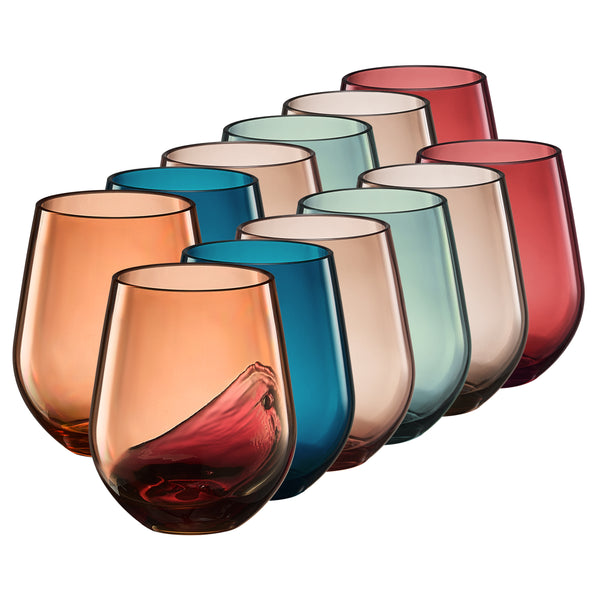 Eze Acrylic Stemless Wine Glassware, Set of 12