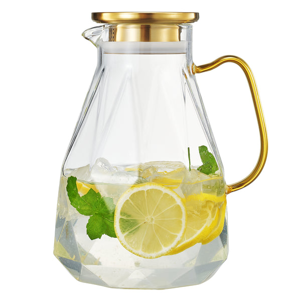 Classica Pitcher Glassware with a Gold Lid & Handle