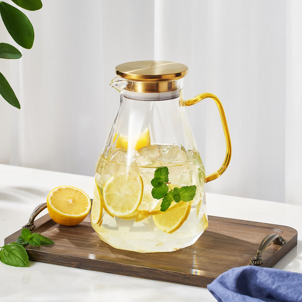 Classica Pitcher Glassware with a Gold Lid & Handle