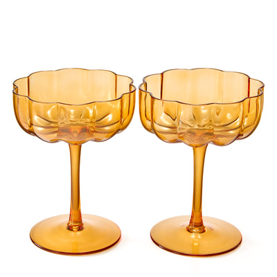 Wave Champagne Coupe Cocktail Glassware, Amber, Set of 2