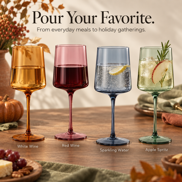 Tonal Square Stemmed Wine Glassware, Set of 4