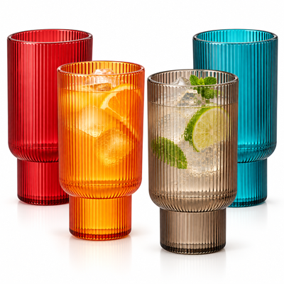 Eze Acrylic Ribbed Highball Glassware, Set of 4