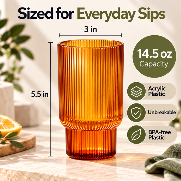 Eze Acrylic Ribbed Highball Glassware, Set of 4